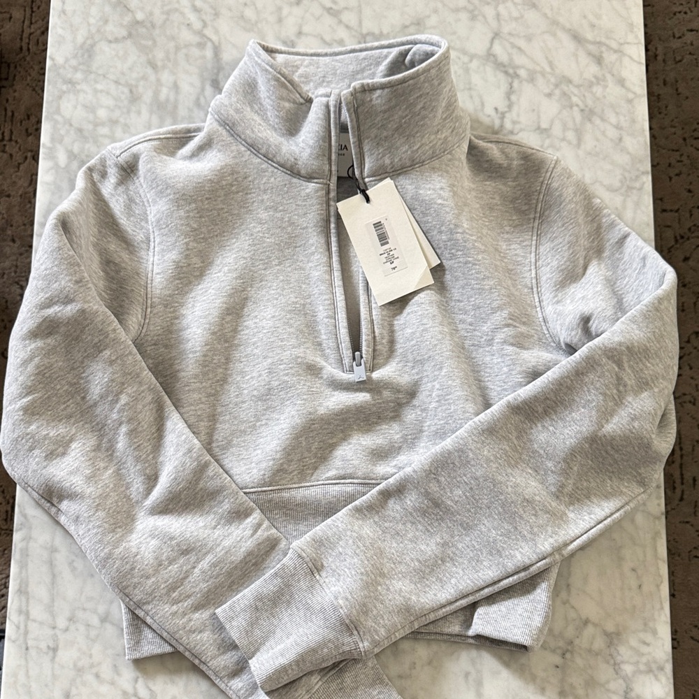 New NWT Aritzia cozy sweatfleece snug Hi-rib 1/2 zip Heather Chrome pullover S